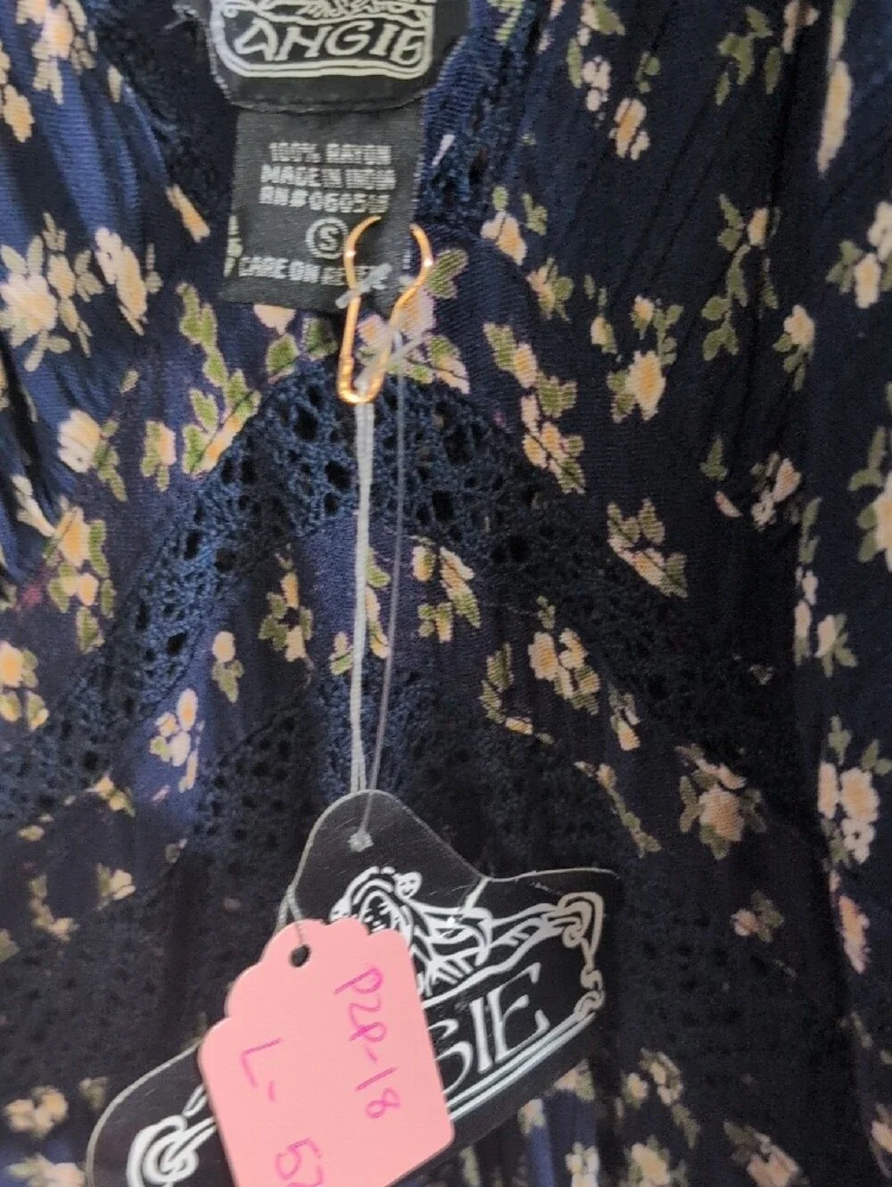 Angie Navy and White Floral Maxi Dress NWT. Small Flaw Read Description - Picture 5 of 5